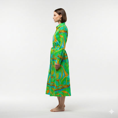 Button Front Shirt Dress Palm Tree Island