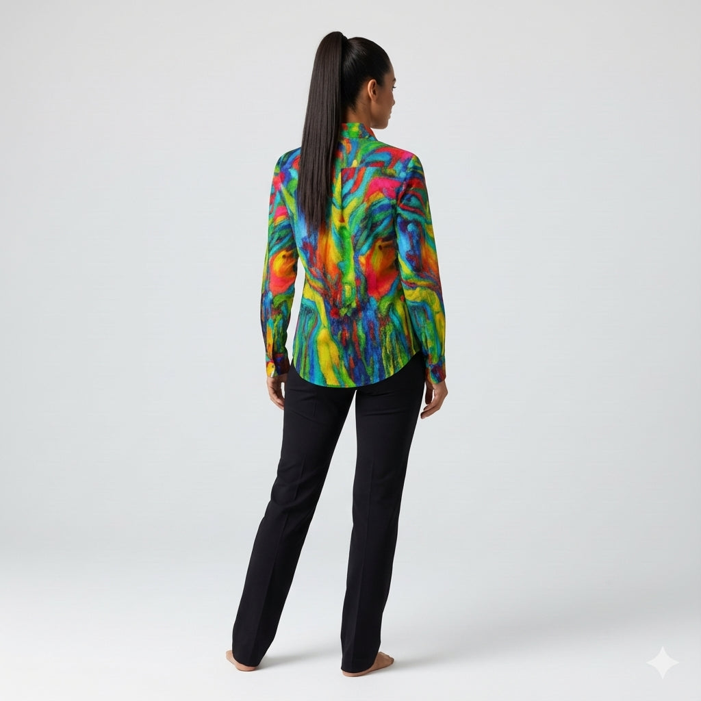 Women's Button Front Shirt in Organic Cotton Voile Green Jungle