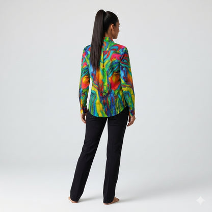 Women's Button Front Shirt in Organic Cotton Voile Green Jungle