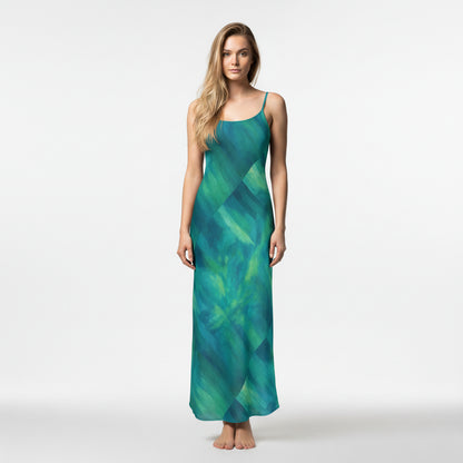 Bias Slip Dress Turquoise Watercolors