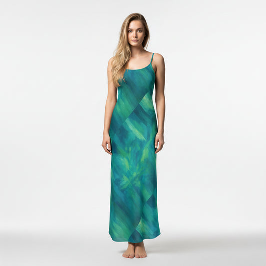 Bias Slip Dress Turquoise Watercolors