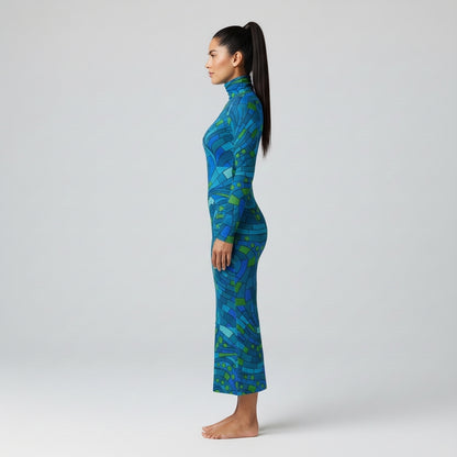 Sarong Maxi Turtleneck Body Con Dress Mosaic 11