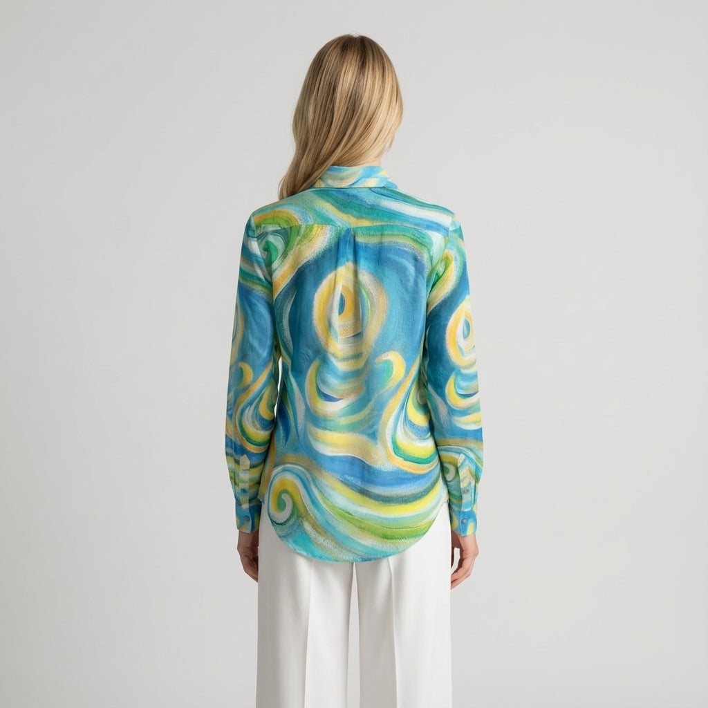 Women's Button Front Shirt Sea Swirls
