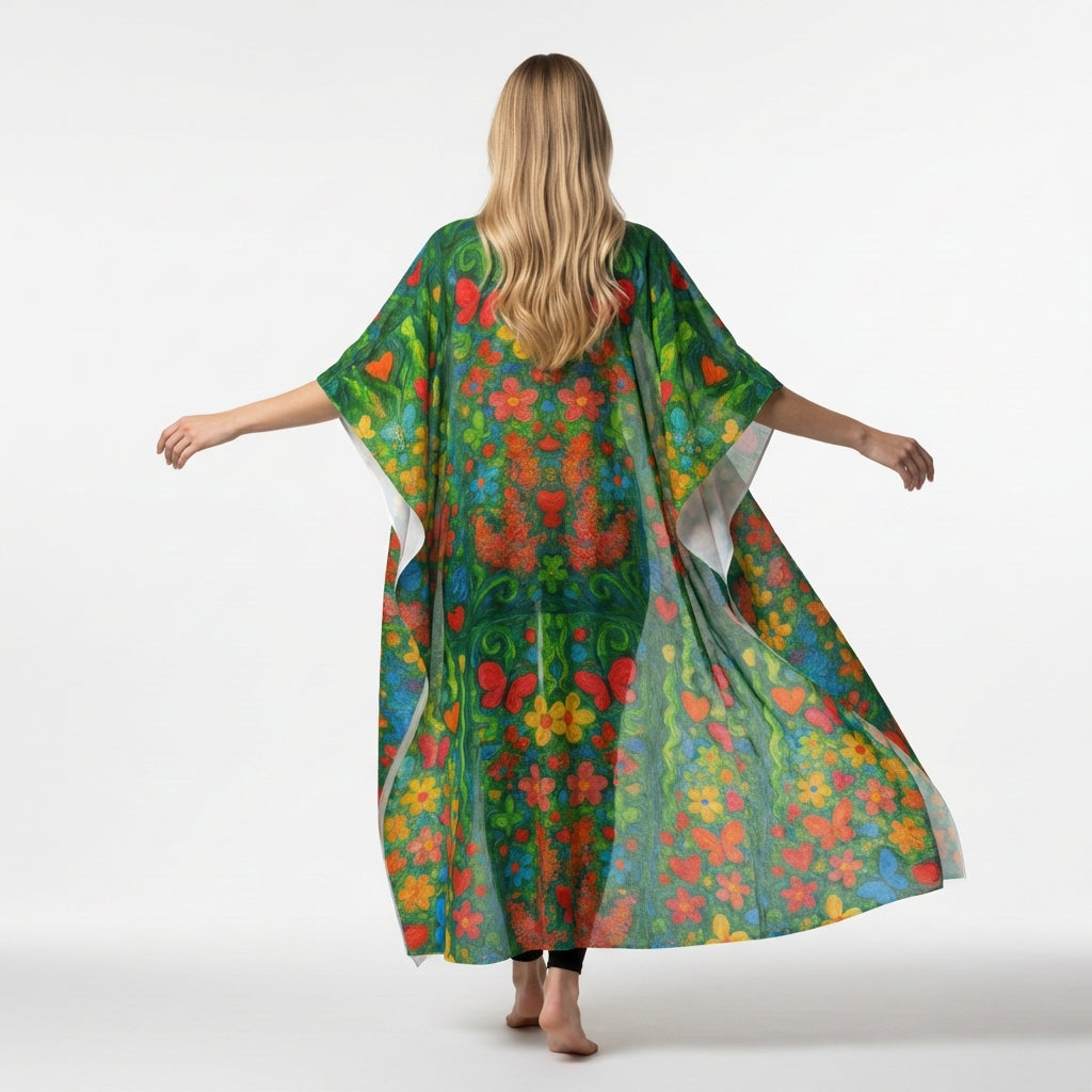Caftan Butterfly Flowers in Lightweight Organic Cotton Voile