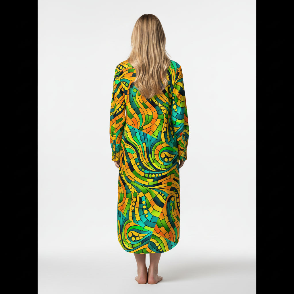 Long Sleeve Shirt Dress Mosaic 11