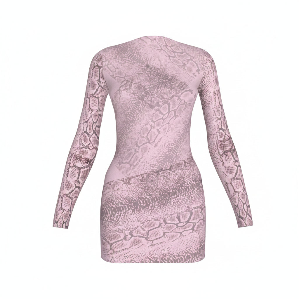 Mini Dress With Scooped Back in Pink Python Print Cotton-Spandex Jersey