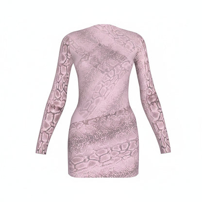 Mini Dress With Scooped Back in Pink Python Print Cotton-Spandex Jersey