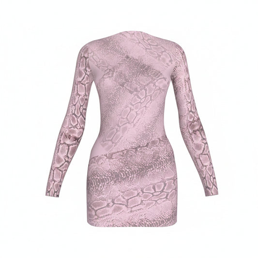 Mini Dress With Scooped Back in Pink Python Print Cotton-Spandex Jersey