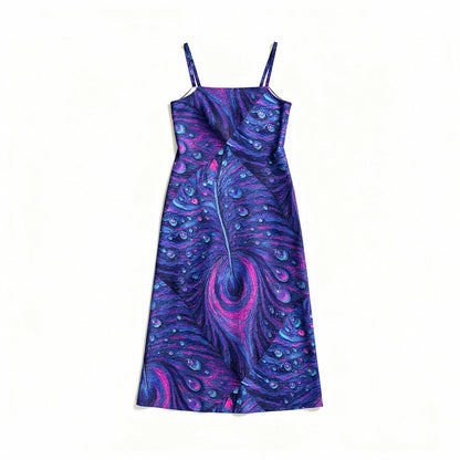 Bias Slip Dress Blue Blue Peacock Feather