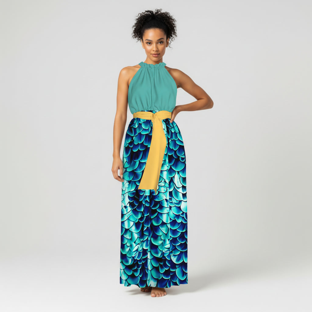 Elastic Waist Halter Maxi in Pima Cotton Poplin