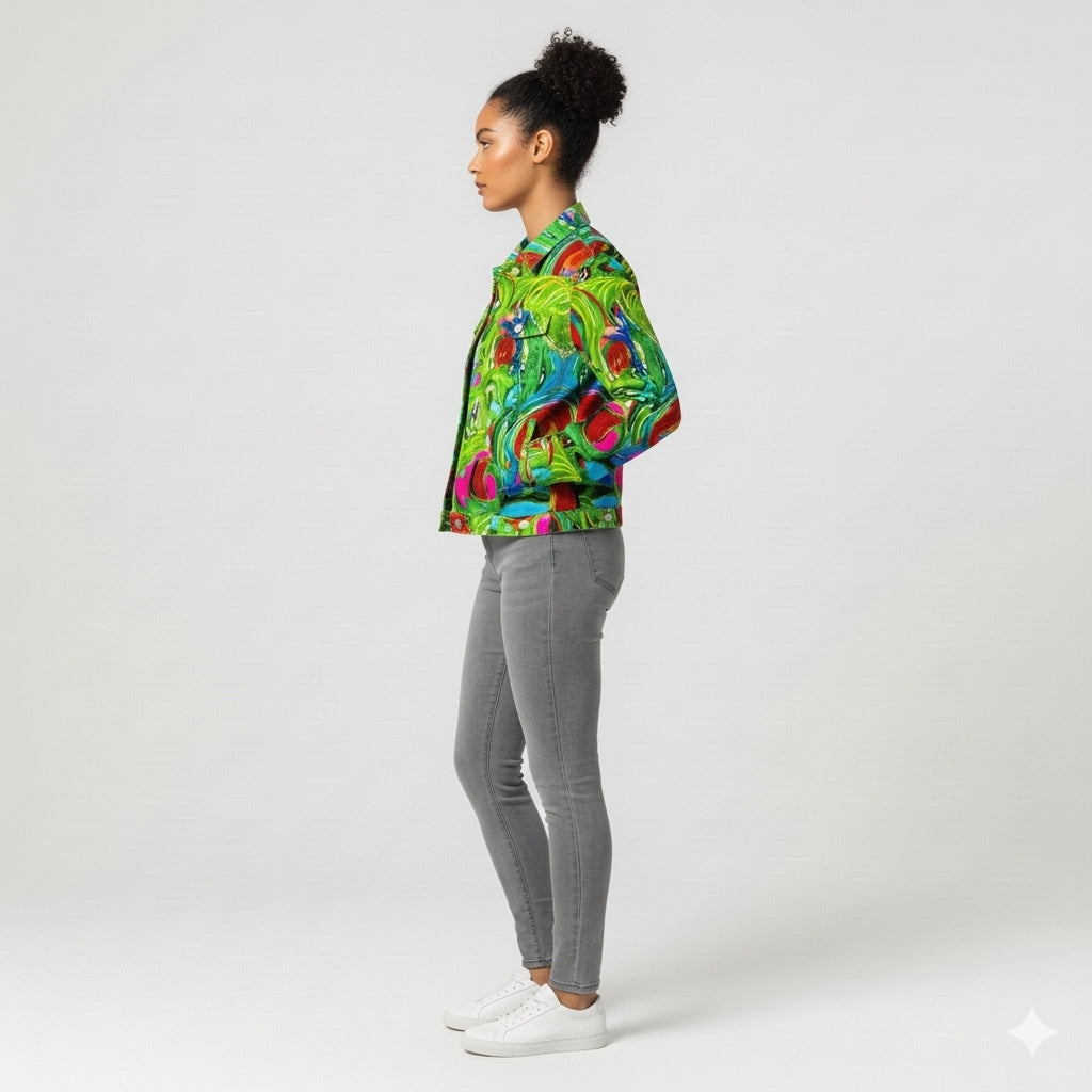 Demin Jacket Pink Water Lilies Jean Jacket