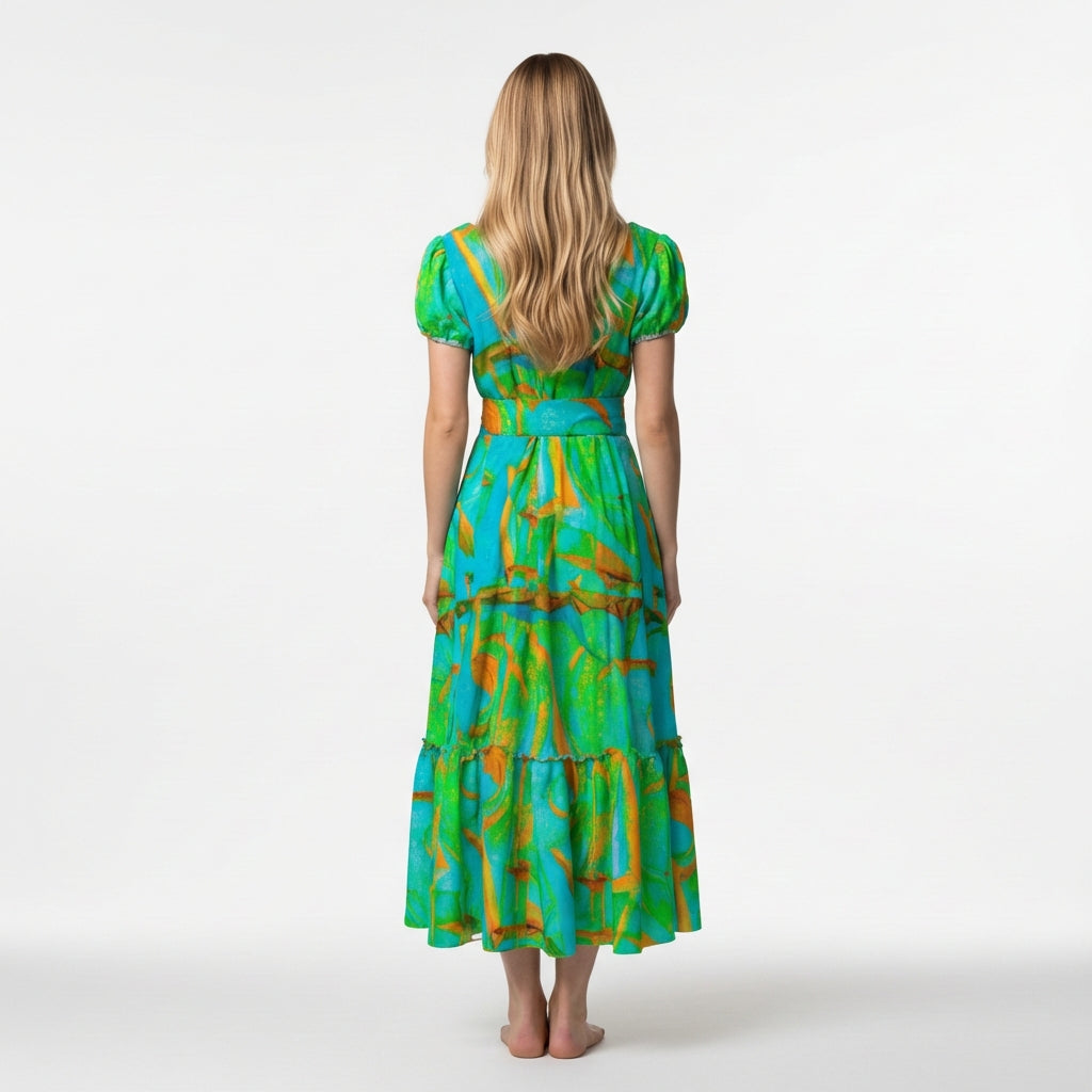 Ruffle Hem Dress Palm Tree Island