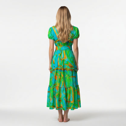 Ruffle Hem Dress Palm Tree Island