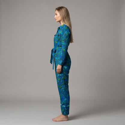 Lightweight Button Front Jumpsuit Mosaic 10
