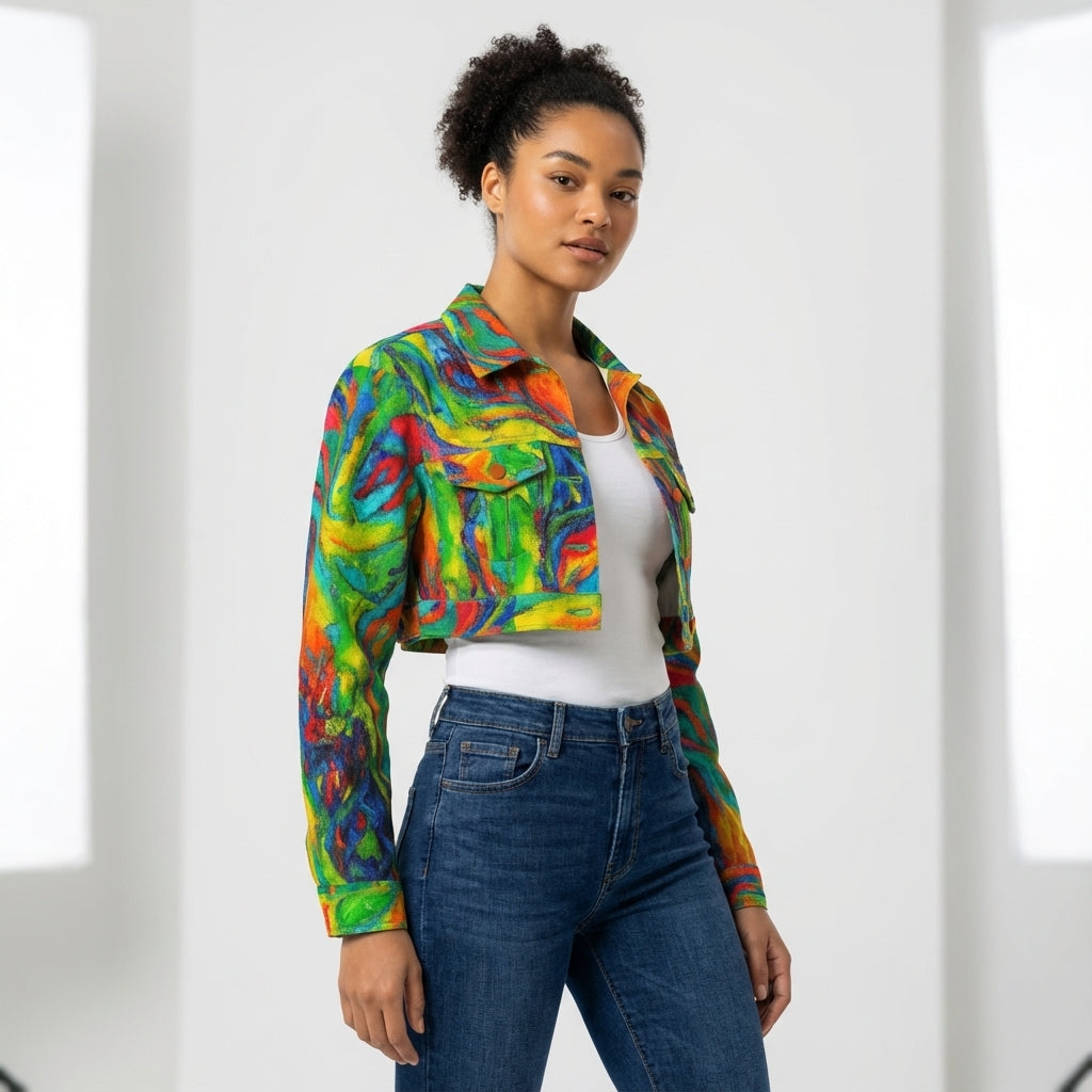 Cropped Jean Jacket Green Jungle