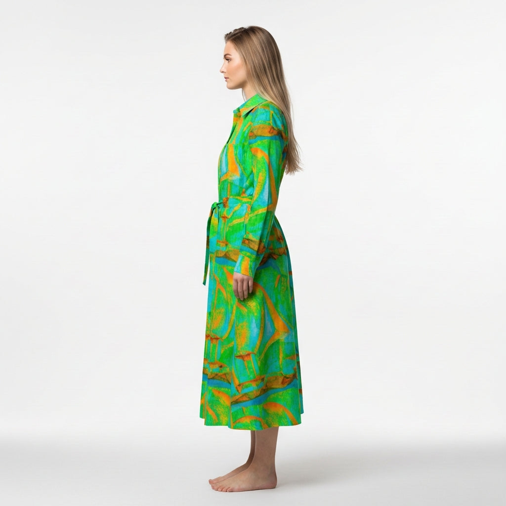 Button Front Shirt Dress Palm Tree Island
