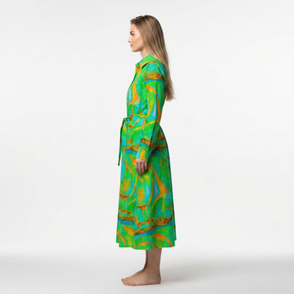 Button Front Shirt Dress Palm Tree Island