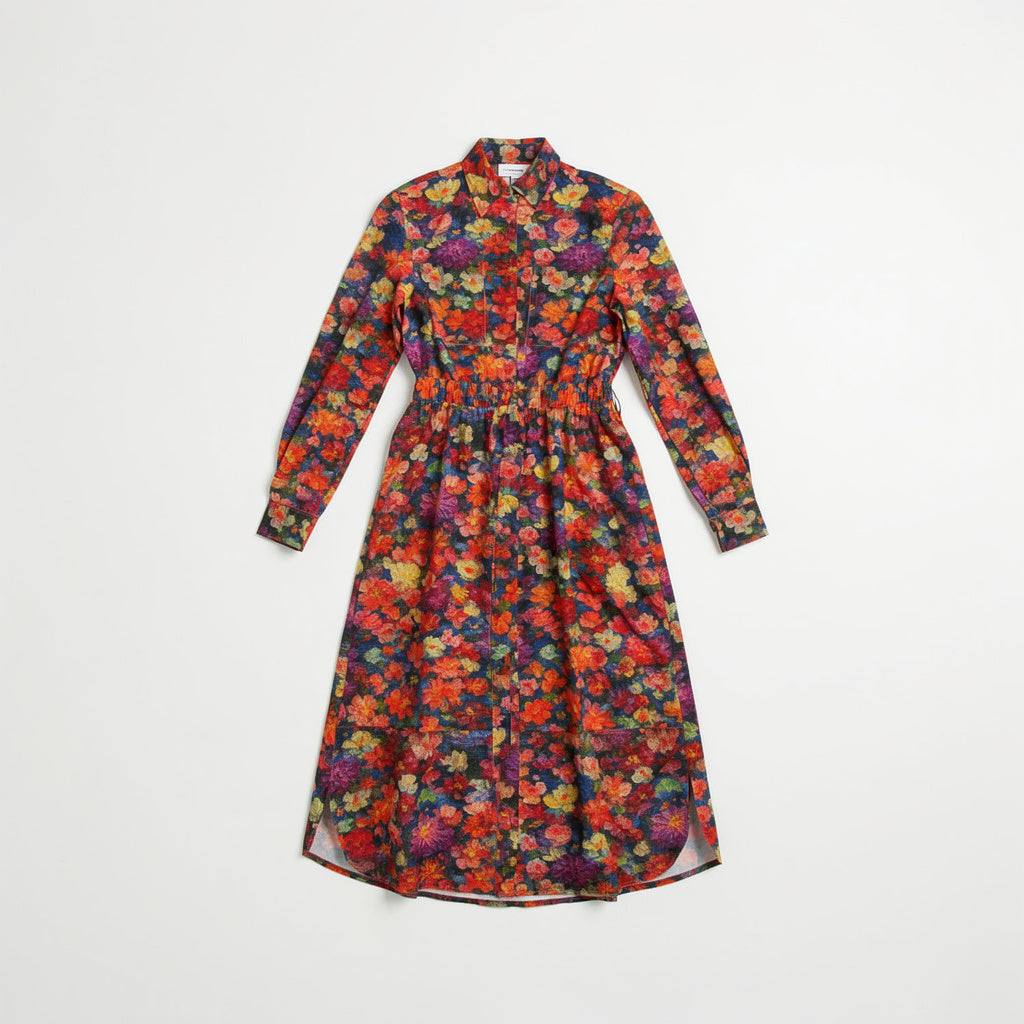 Button Front Shirt Dress Red Flower Bed