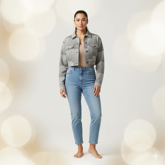 Cropped Jean Jacket Grey