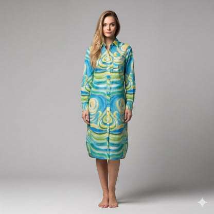  Long Sleeve Shirt Dress Sea Swirls