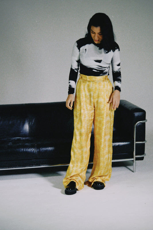 Abrazos Gold Pleated woman pants 
