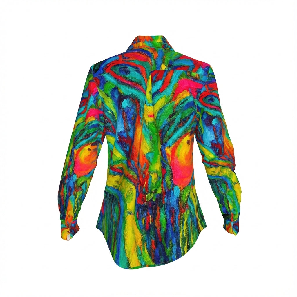 Women's Button Front Shirt in Organic Cotton Voile Green Jungle