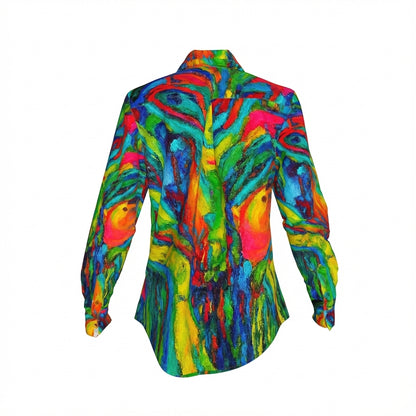 Women's Button Front Shirt in Organic Cotton Voile Green Jungle