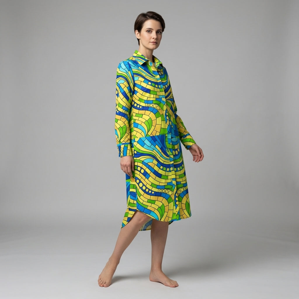 Long Sleeve Shirt Dress Mosaic 4