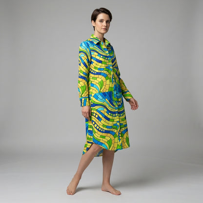 Long Sleeve Shirt Dress Mosaic 4