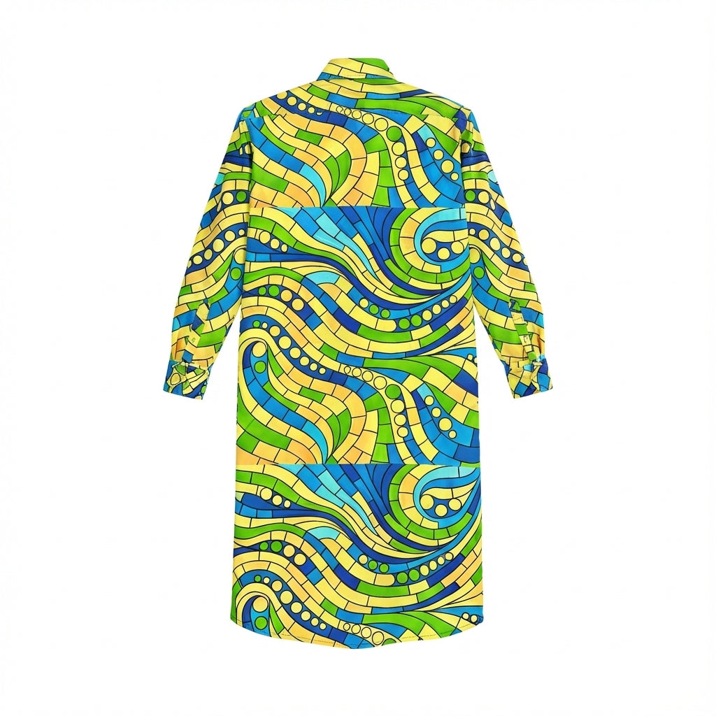 Long Sleeve Shirt Dress Mosaic 4