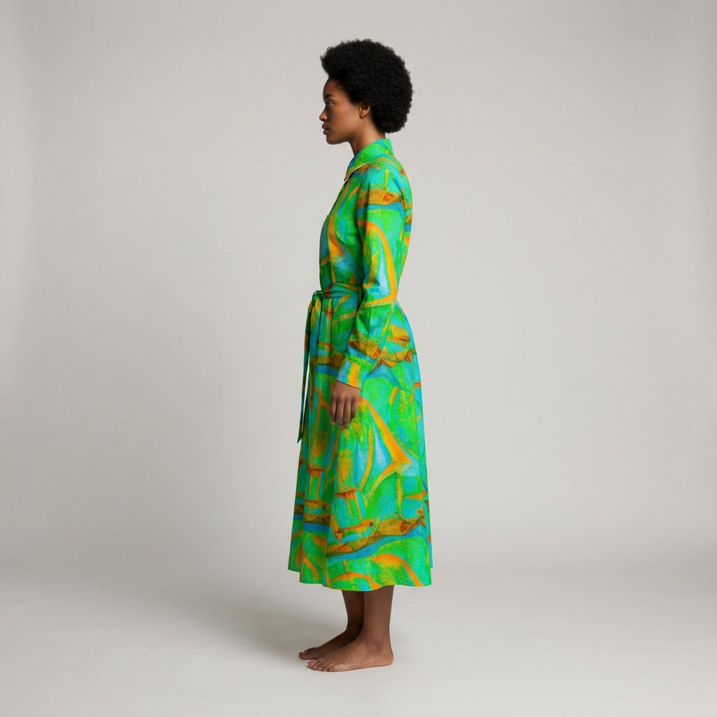 Button Front Shirt Dress Palm Tree Island