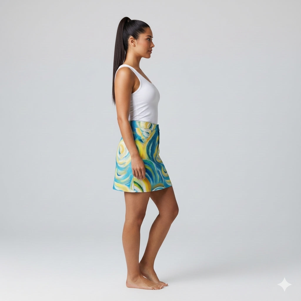 Denim Mini Skirt Sea Swirls