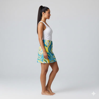 Denim Mini Skirt Sea Swirls