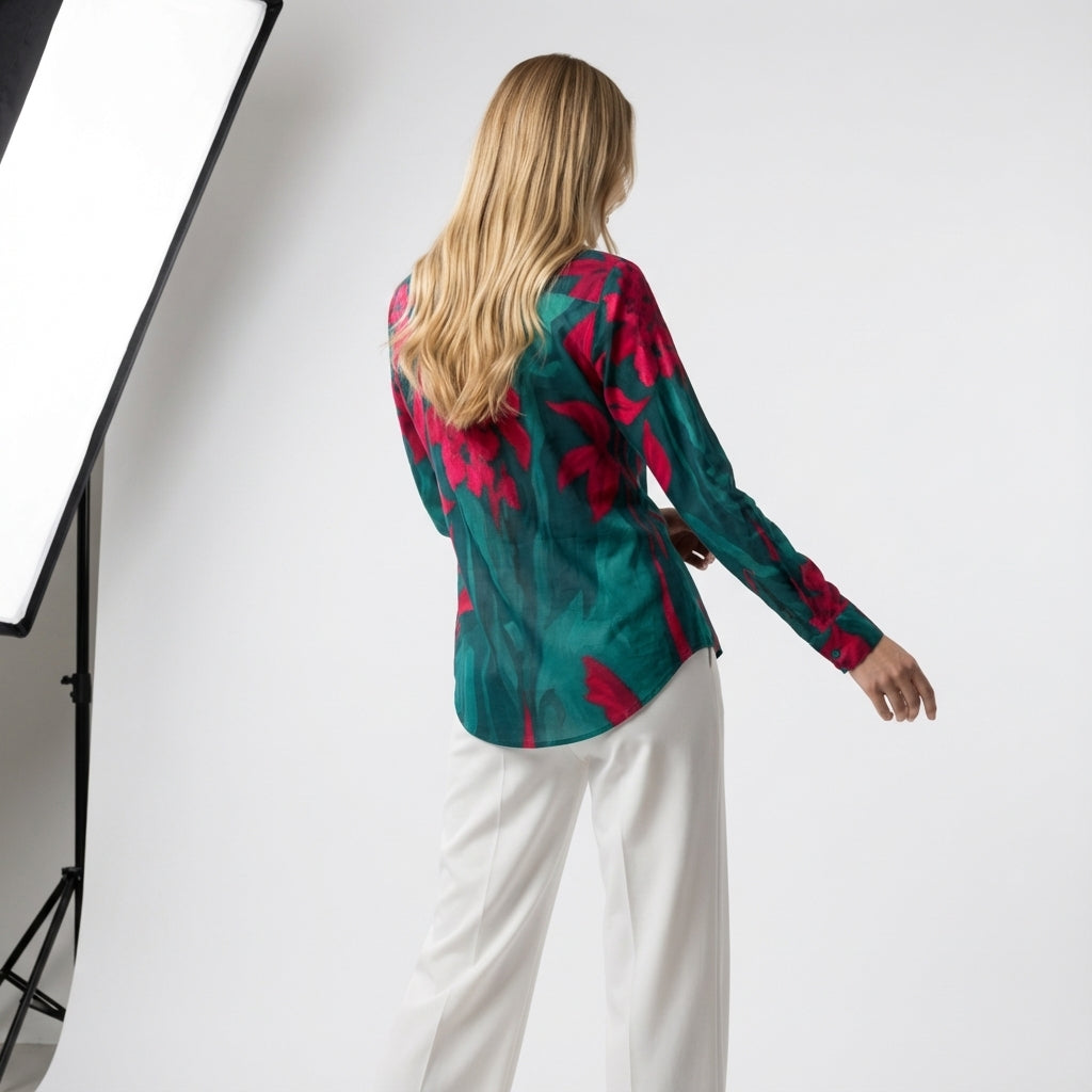 Button Front Shirt Pink Flowers