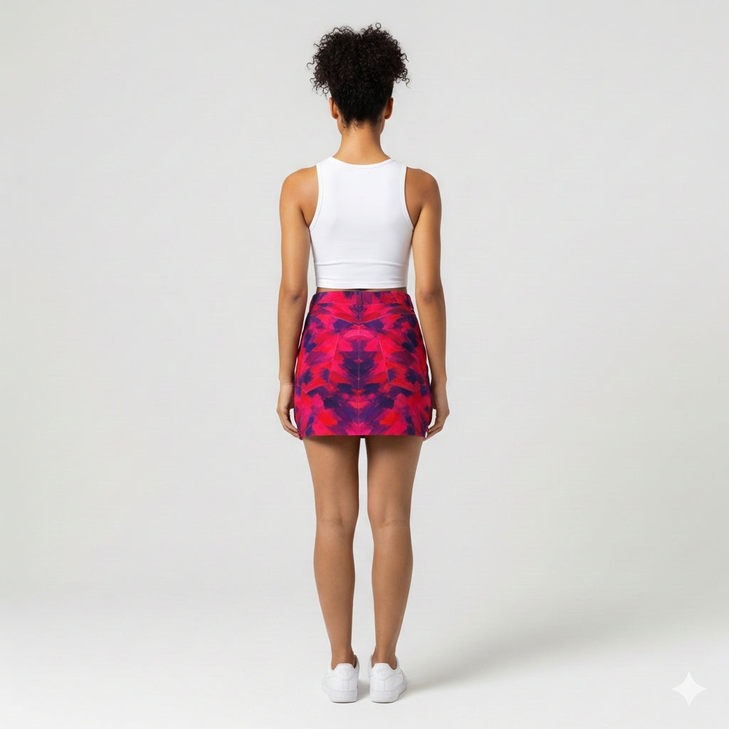 Cropped Denim Mini Skirt Pink Paint
