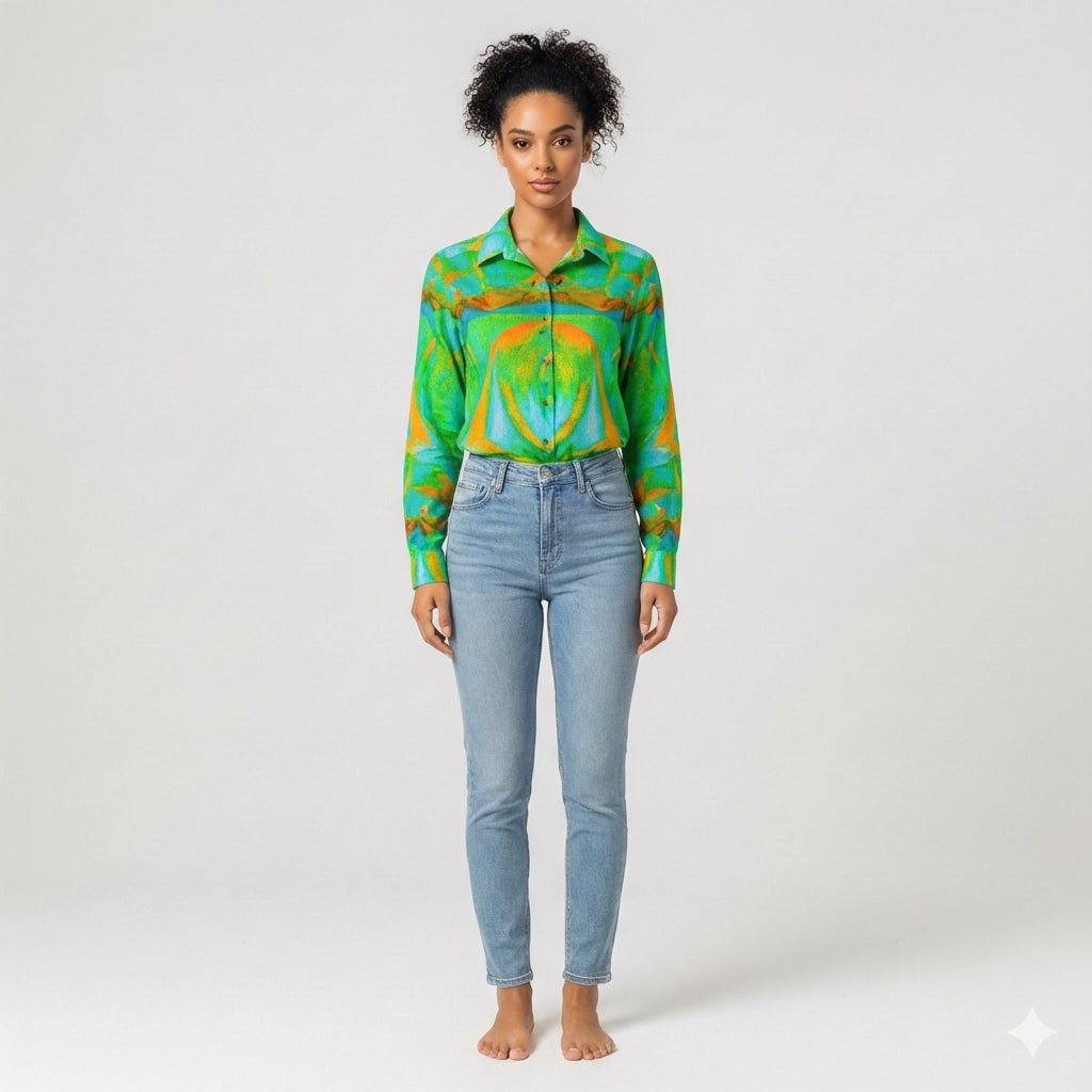 Button Front Shirt Palm Tree Island