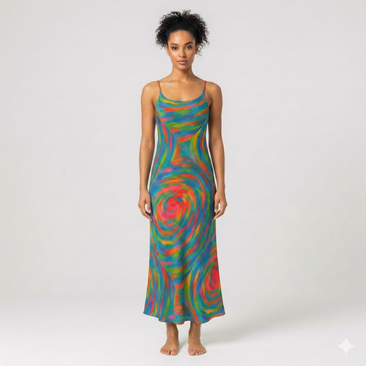 Bias Slip Dress Rainbow Circles