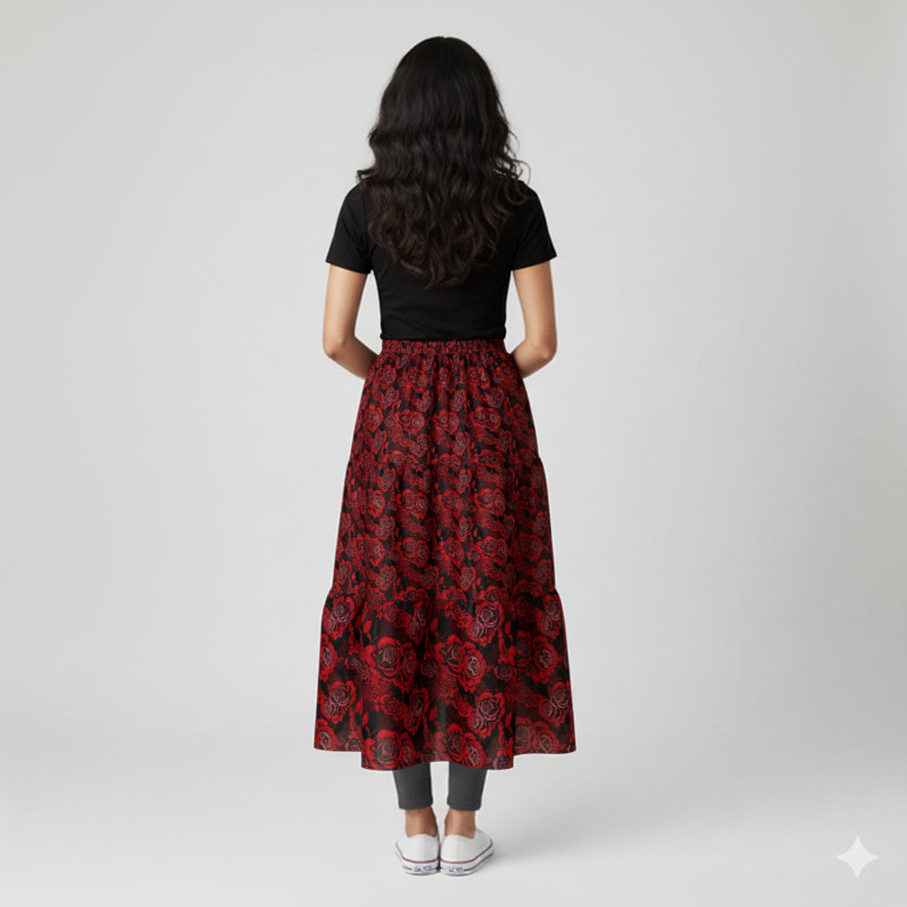 Red Rose Tiered Skirt