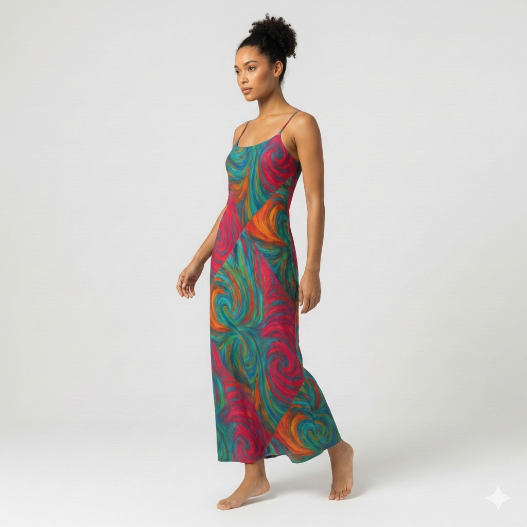 Bias Slip Dress Rainbow Swirls