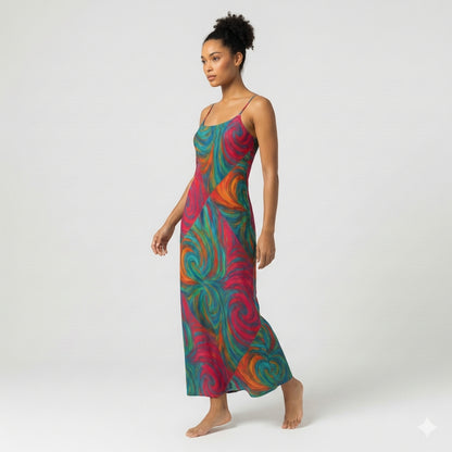 Bias Slip Dress Rainbow Swirls