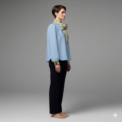 Women's Bow Blouse (light blue/floral)