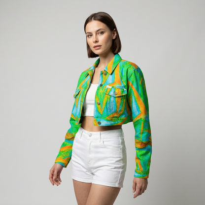 Cropped Jean Cotton Jacket Palm Tree Island