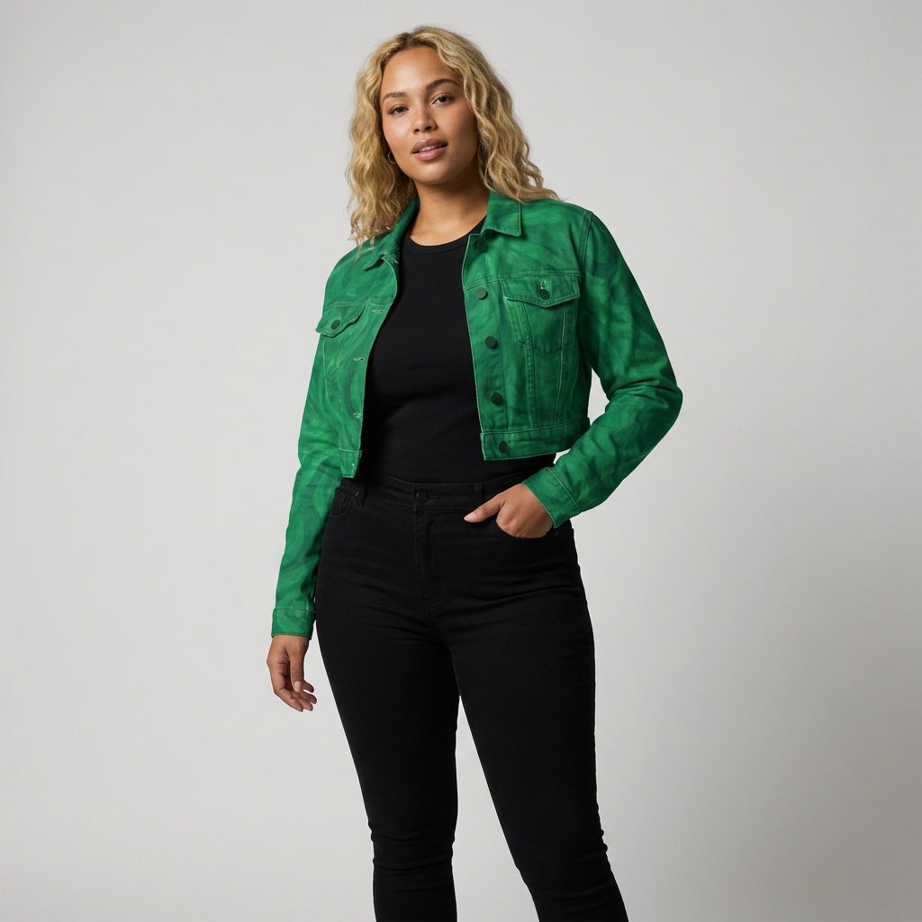 Cropped Jean Cotton Jacket Dark Green Noodles