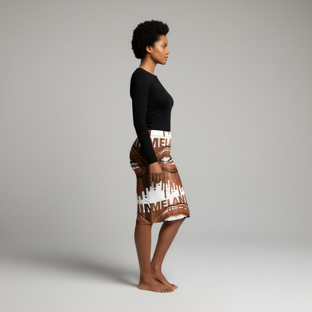 Body Con Short Knit Skirt in MELANIN Lip Art Jersey