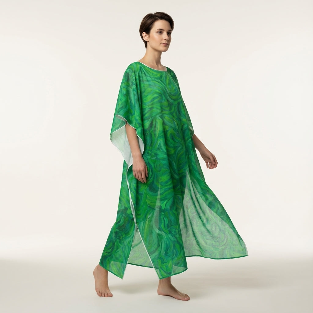 Caftan Green Noodles in Lightweight Organic Cotton Voile 