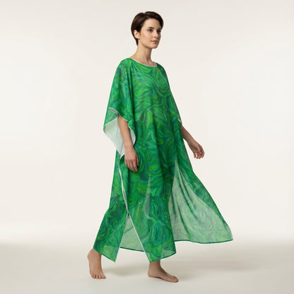Caftan Green Noodles in Lightweight Organic Cotton Voile 