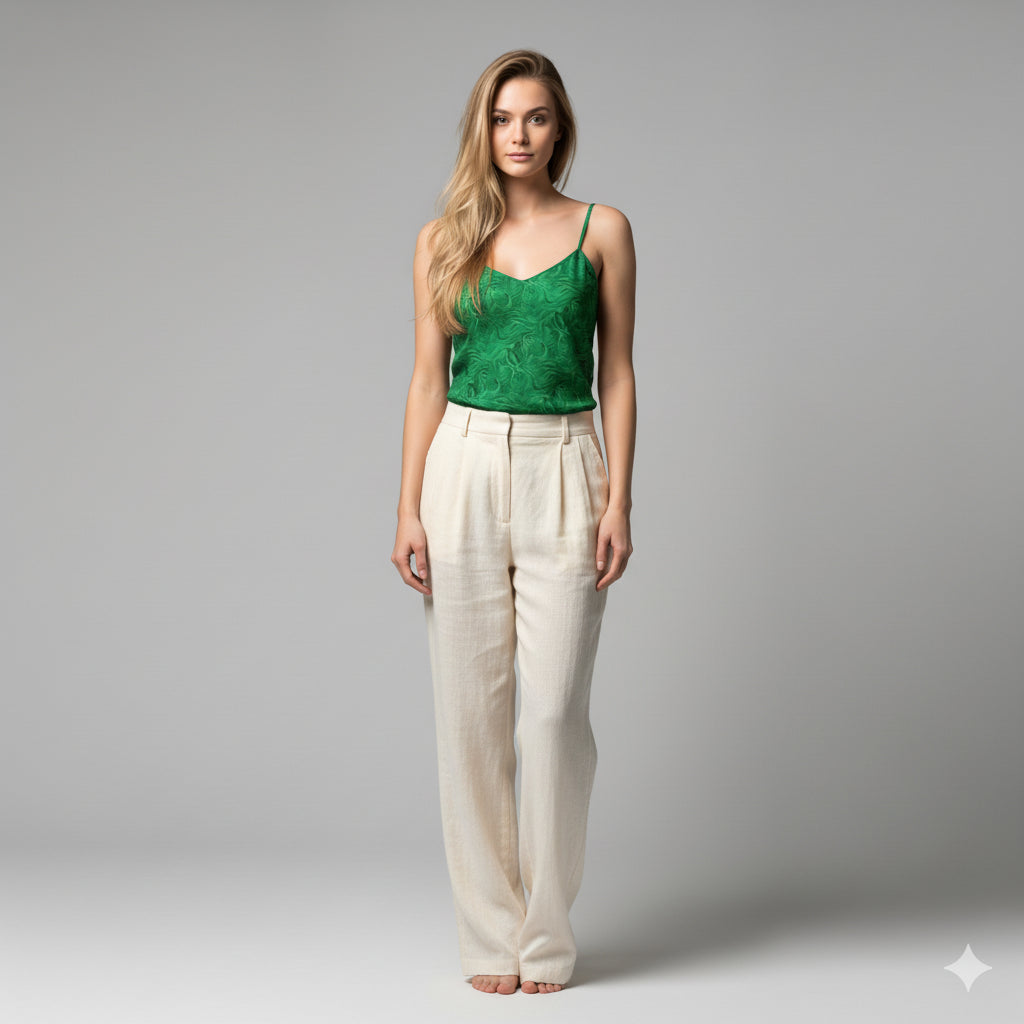 Camisole Dark Green Noodles in Lightweight Organic Cotton Voile