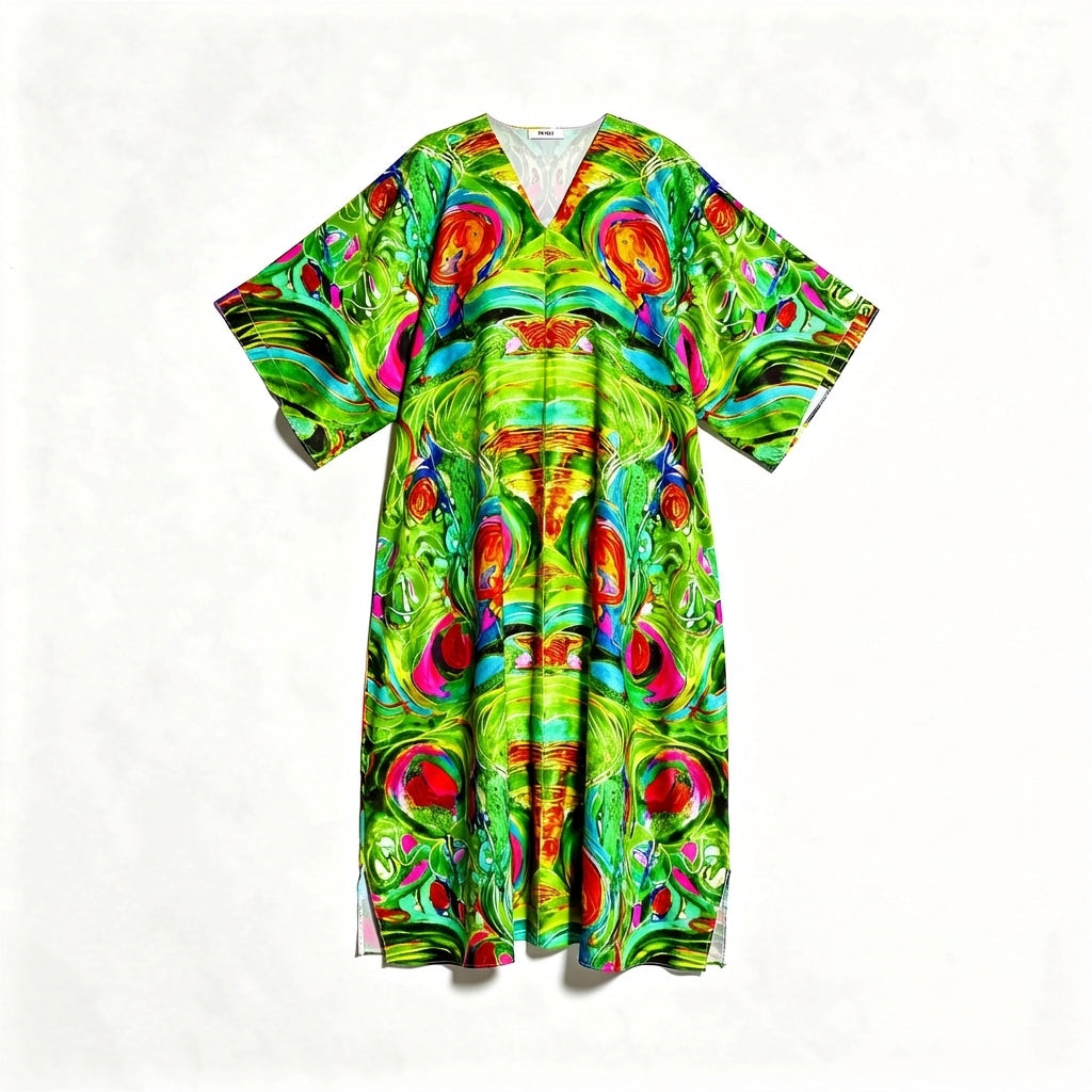 Caftan Water Lilies 2 in Lightweight Organic Cotton Voile