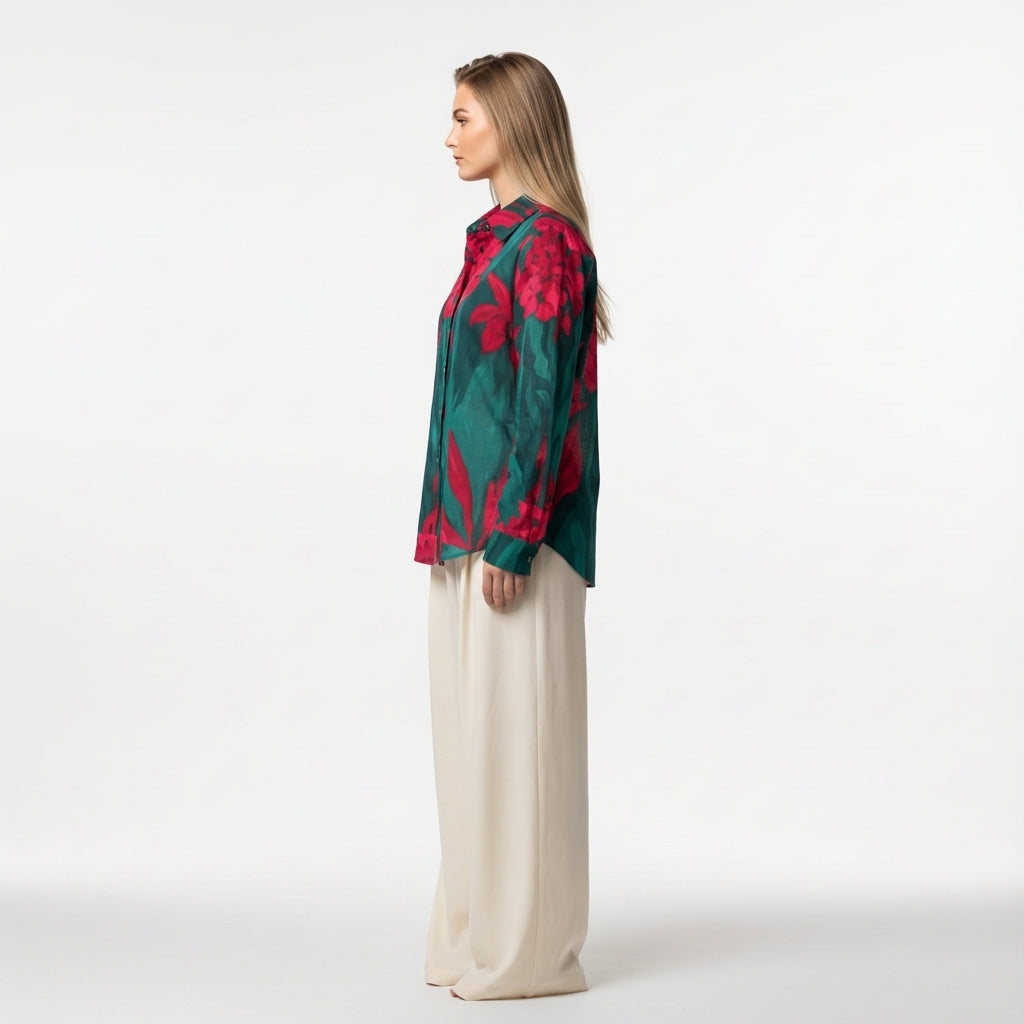 Button Front Shirt Pink Flowers