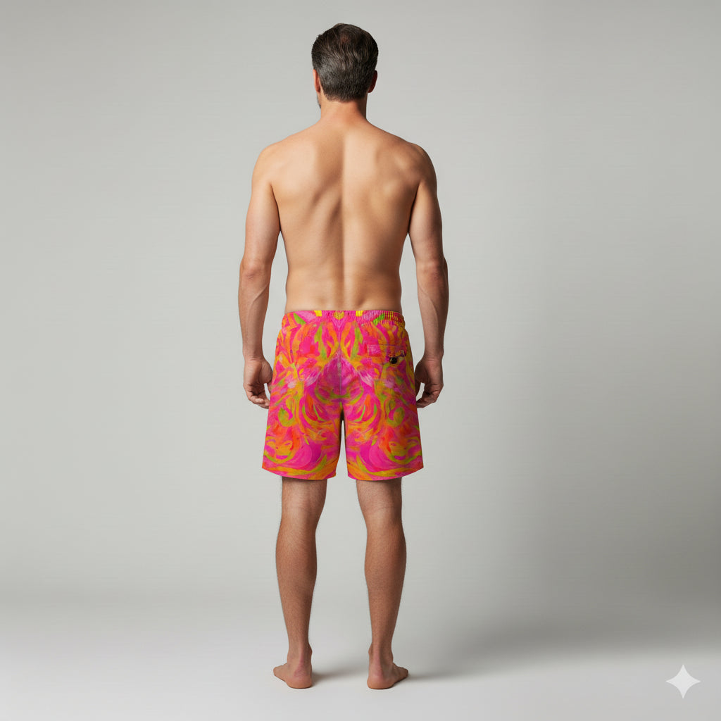 Board Shorts (7" Inseam) in Lightweight Cotton Poplin Pink Noodles